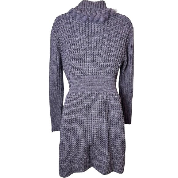 Sioni Purple Wool Blend Rabbit Fur Trim Floral Cozy Knit Cardigan Holiday M - Picture 6 of 12